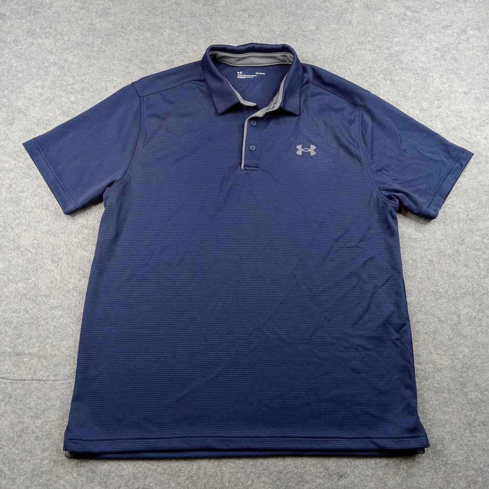 Under Armour‎ Polo Shirt Mens Large Blue Solid Golf Performance Loose 1290140